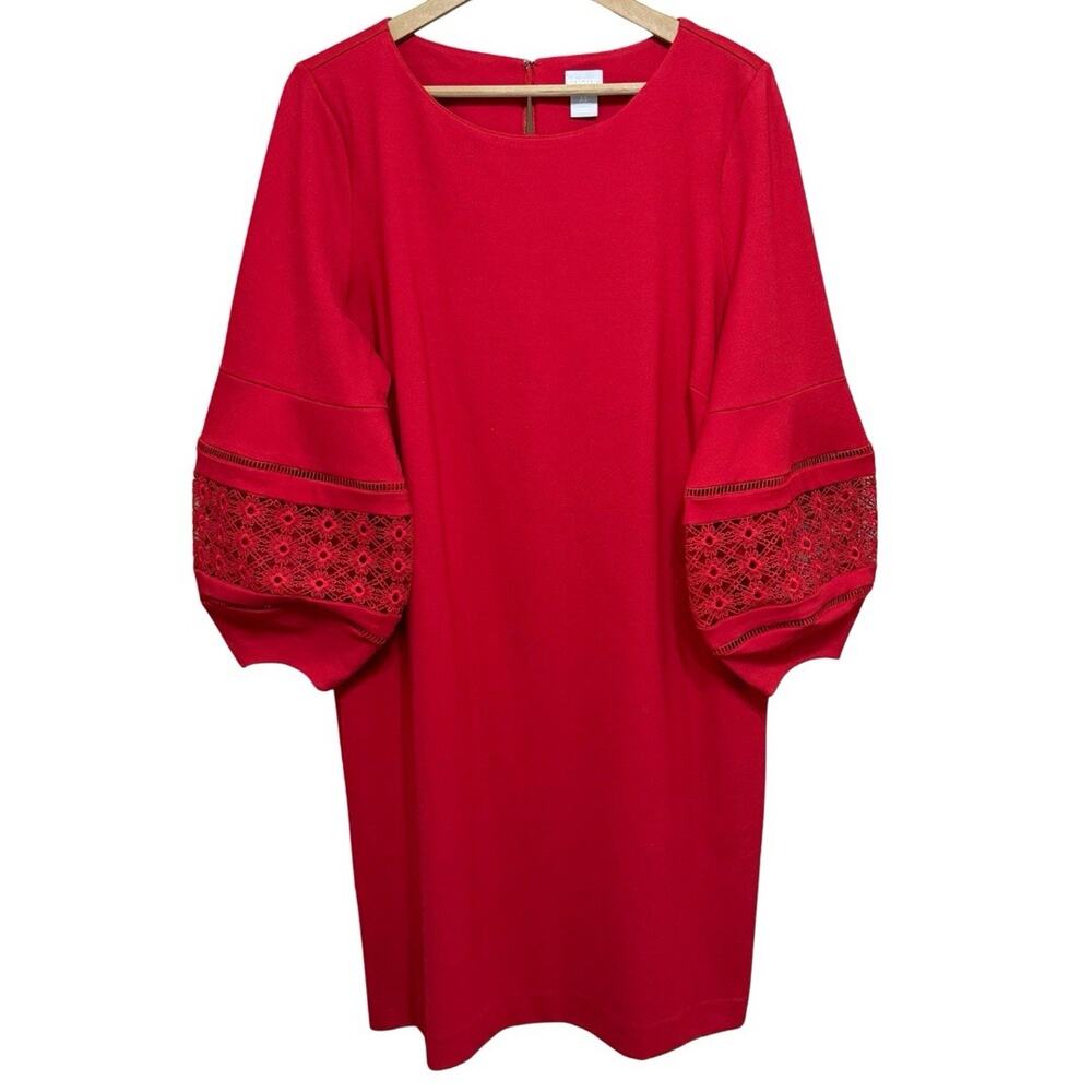 Chico's Chic Lantern Sleeve Short Dress Size 2.5/14 Red Ponte Knit Sheath NWT